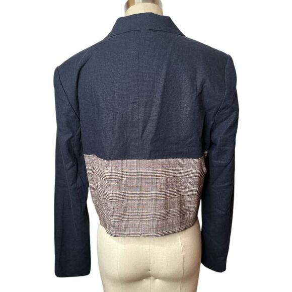 Jason Wu Navy Tan Plaid Cropped Double Breasted Jacket Blazer Women's Size M NWT - Picture 3 of 6